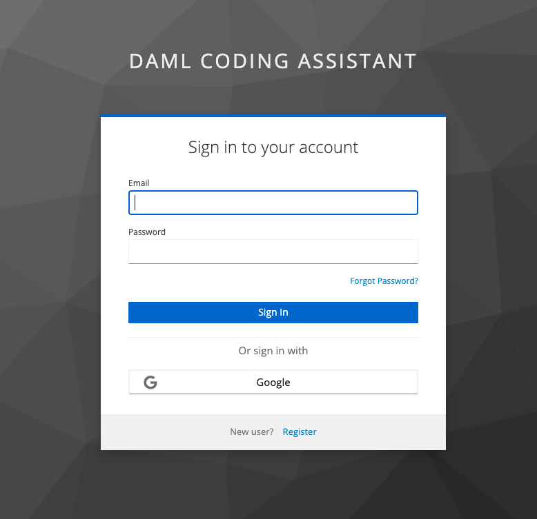 The browser sign-in page with email, Google sign-in, and Register options